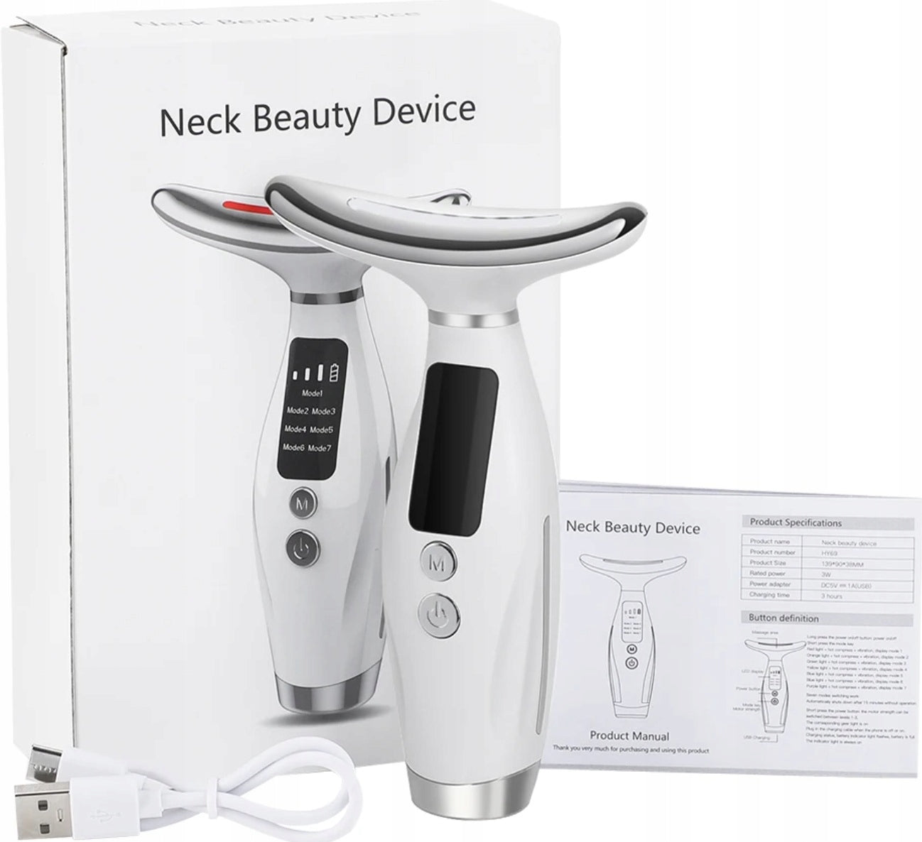 NECK AND FACE FIRMING MASSAGER LIFTING 7 LED VIBRATION + HOT COMPRESS ! Packaging status original