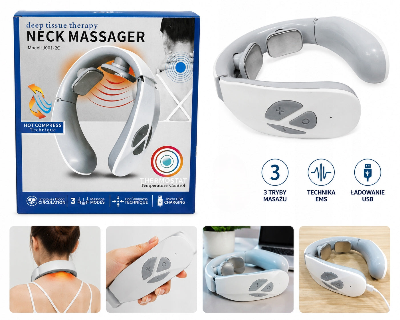 NECK MASSAGER NECK EMS ELECTROSTIMULATOR WIRELESS USB 3 MODES Packaging status original