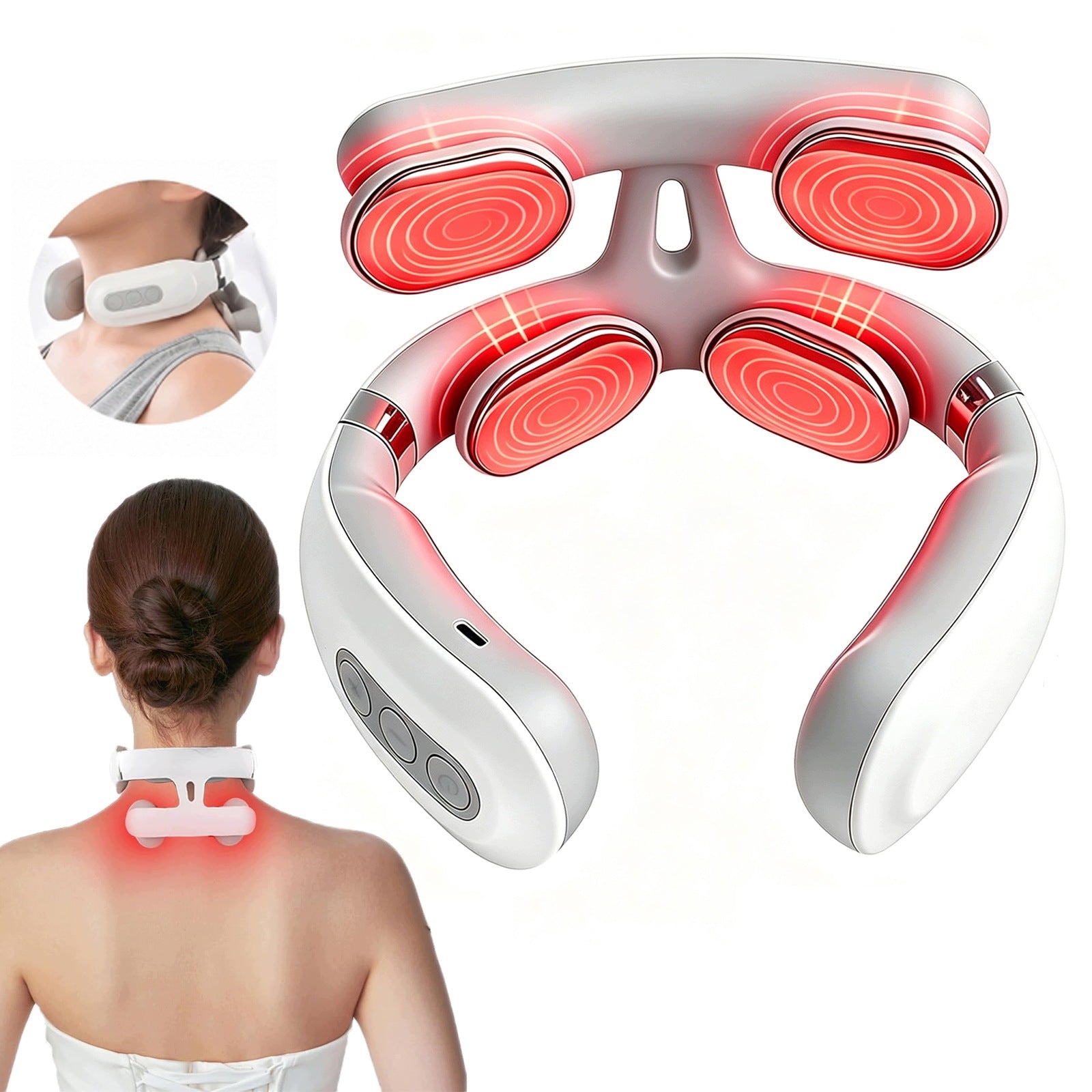 NECK MASSAGER NECK STIFFNESS PAIN CURRENTS EMS 4 HEADS HEATING 6 PROGRAMS