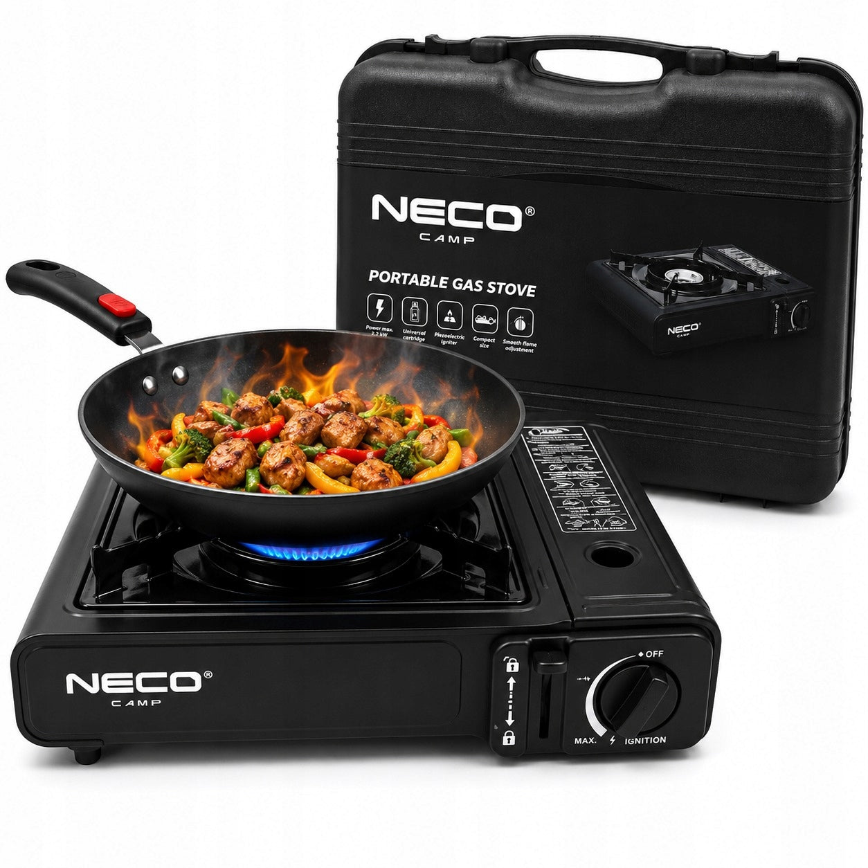 NECO Tourist Gas Stove + Cylinder Adapter + Camping Grill Case