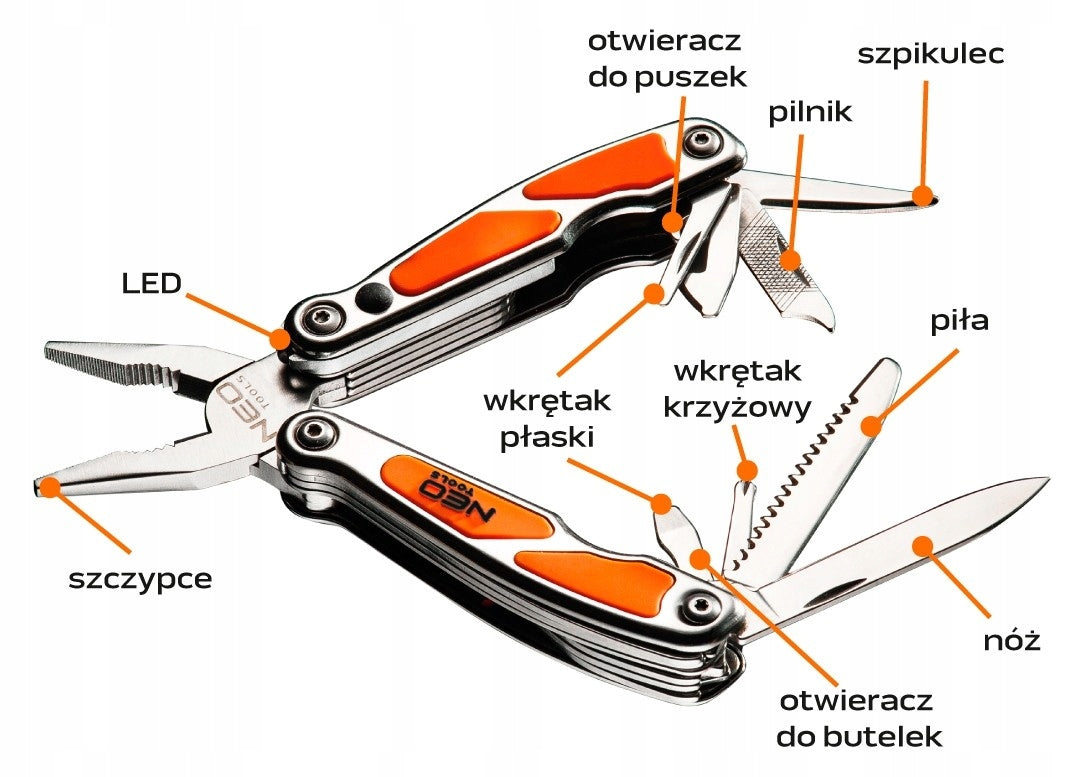 NEO MULTITOOL POCKET KNIFE FOLDING KNIFE TOURIST LED FLASHLIGHT 10 FUNCTIONS MINI Product weight with unit packaging 0.15 kg