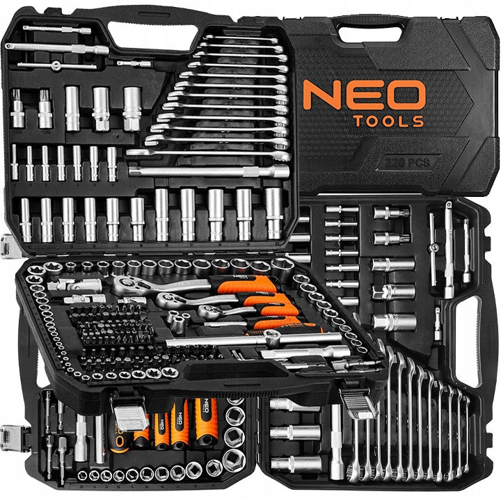 NEO SET OF SOCKET WRENCHES 216 ELEMENTS 3 RATCHETS 10-220