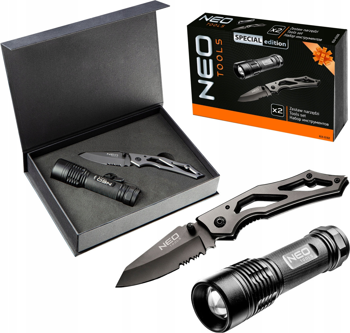 NEO TOOL SET KNIFE WITH LOCK WITH FLASHLIGHT FOR DIY 63-032 Brand NEO TOOLS