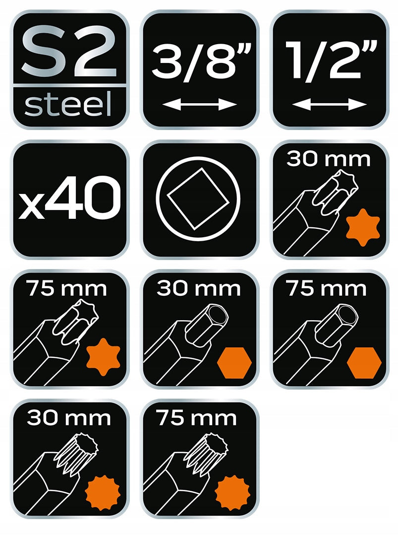NEO TOOLS Bit Set 40 el. IMBUS TORX SPLINE HEX - Screwdriver Tips Manufacturer code 06-107
