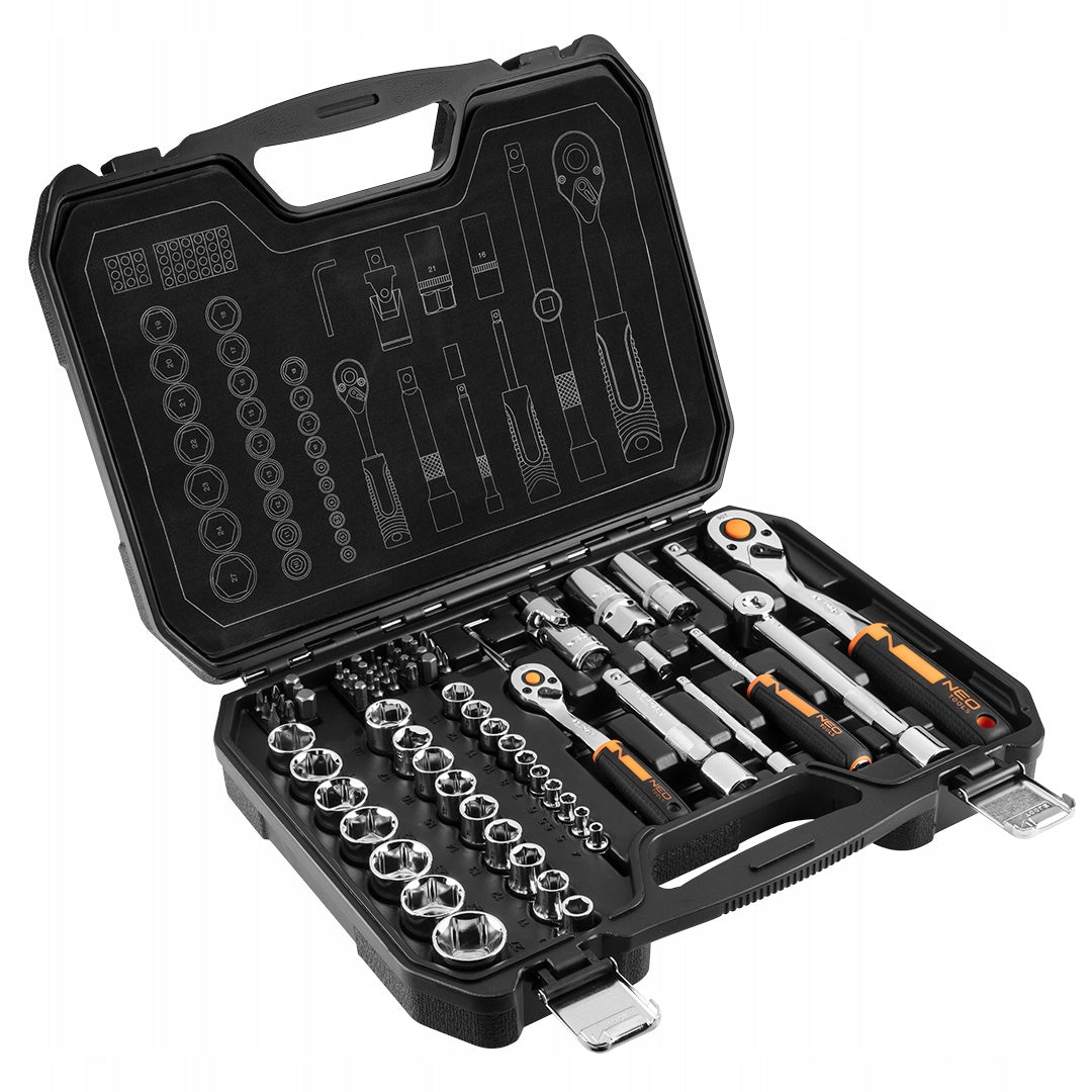 NEO TOOLS Socket Wrenches 1/2" 1/4" 73 el. Case + Screwdrivers 6 pcs Brand NEO TOOLS