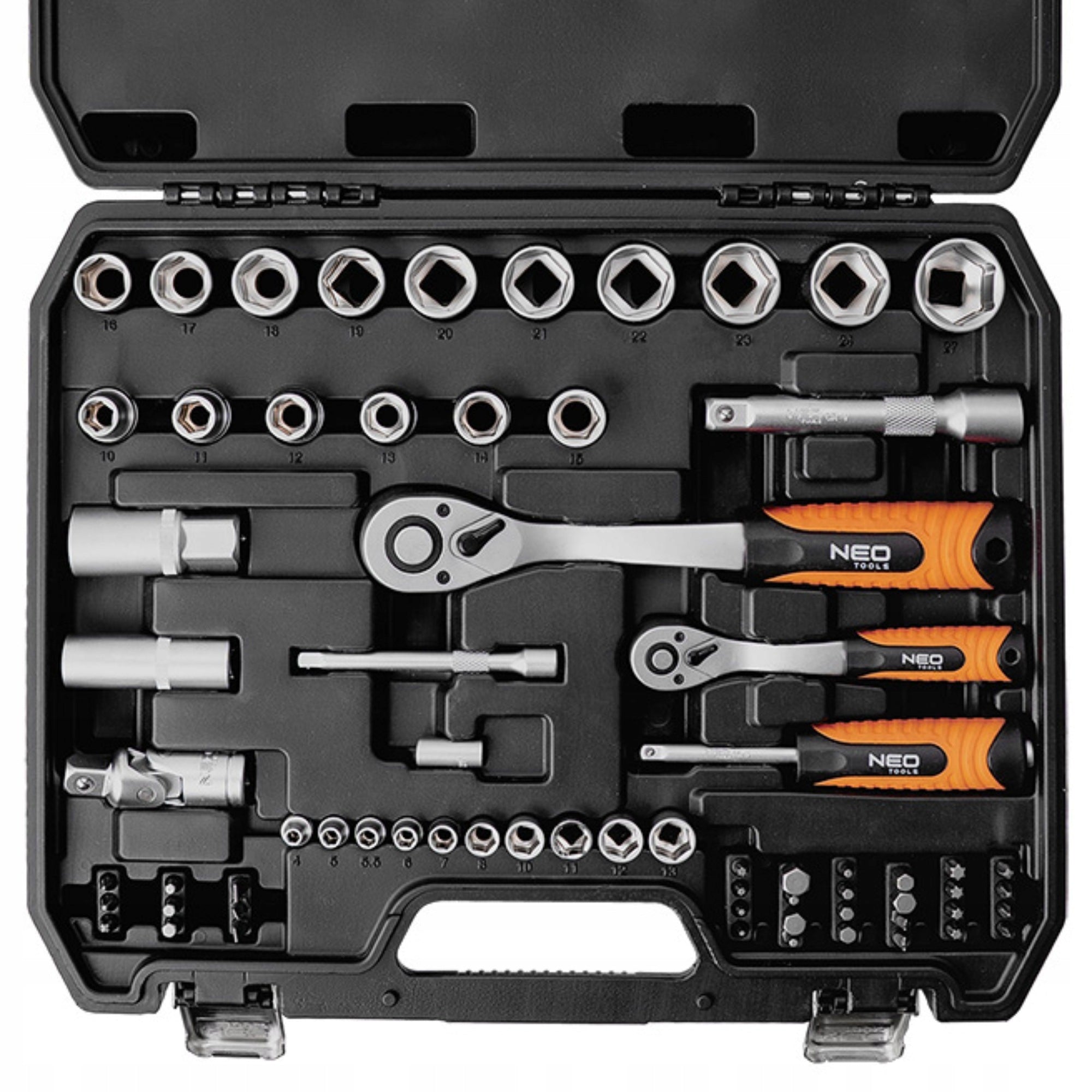NEO TOOLS Socket Wrenches 1/2" 1/4" Tool Set 68 el. Suitcase Stainless Steel Manufacturer code Zestaw Kluczy Nasadowych NEO 10-209 CrV