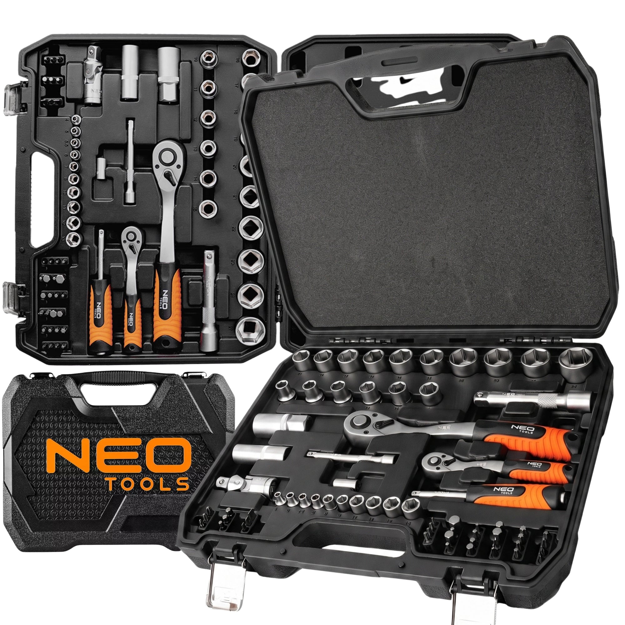 NEO TOOLS Socket Wrenches 1/2" 1/4" Tool Set 68 el. Suitcase Stainless Steel