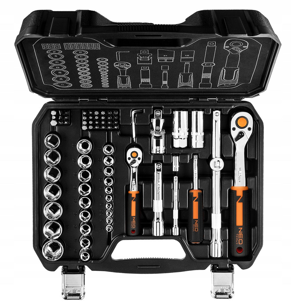 NEO TOOLS Socket Wrenches 1/2" 1/4" Tool Set 73 el. Suitcase Stainless Steel Product weight with unit packaging 4.5 kg