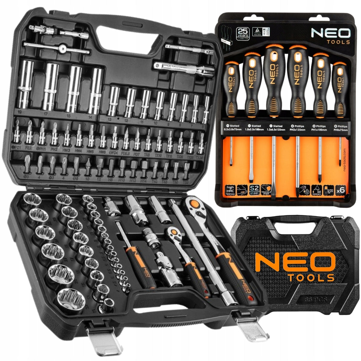 NEO TOOLS Socket Wrenches 1/4", 1/2", 86 el.