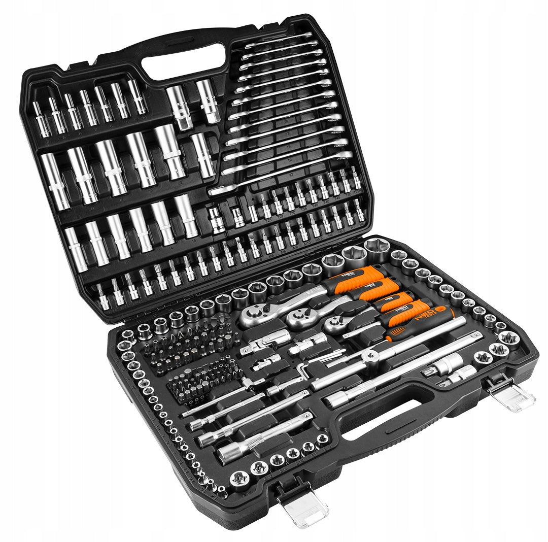 NEO TOOLS Socket Wrenches 216 elements 1/2" 3/8" 1/4" Suitcase Stainless Steel