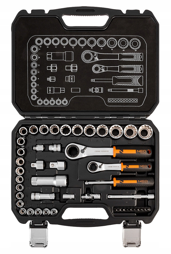 NEO TOOLS THROUGH SOCKET SET 1/4" + 3/8" 46 PCS SUITCASE 10-019 Brand NEO TOOLS