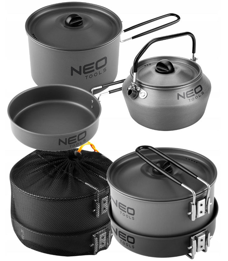 NEO TOOLS TOURIST DISHES SET CAMPING POT PAN KETTLE 3in1