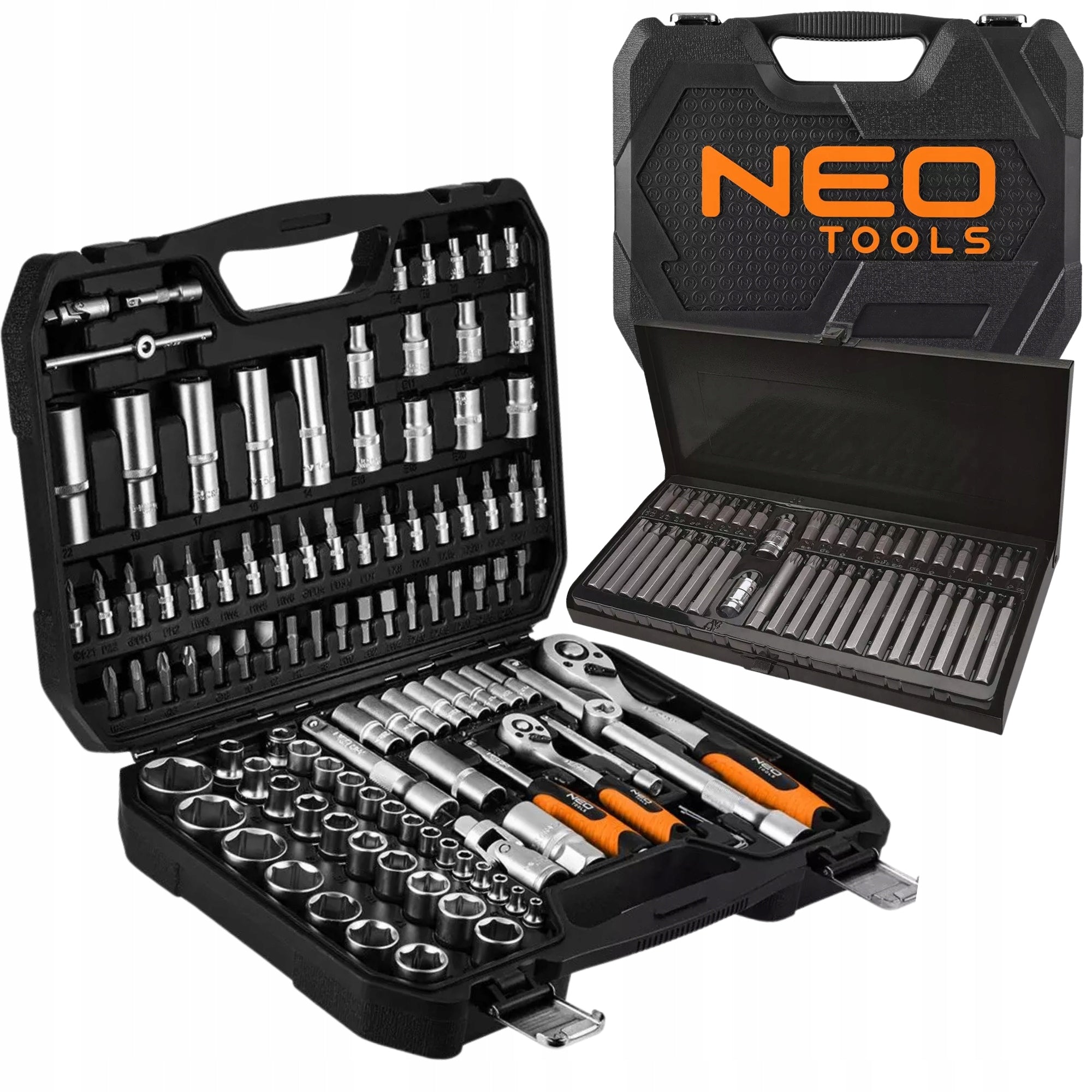 NEO socket wrenches 110 el. 1/4 1/2 suitcase + bit set 40 el.