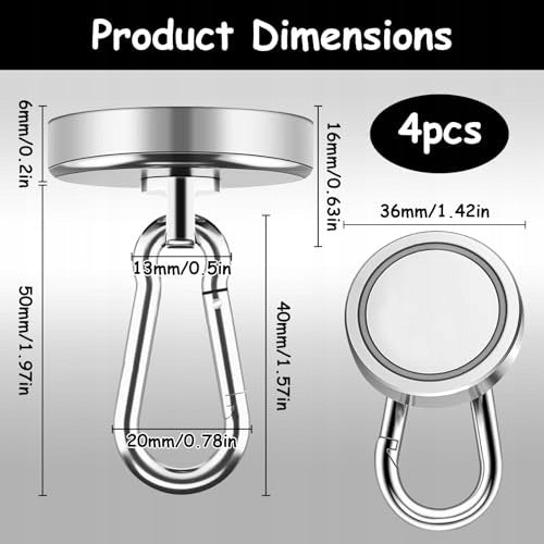 NEODYMIUM MAGNETIC HOOKS 36MM TO 40KG SET OF 4 PIECES metal steel Manufacturer code SWC5908151393703