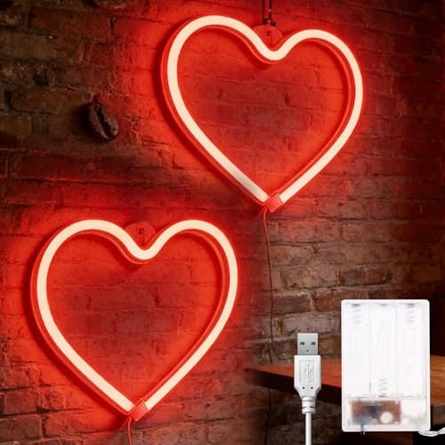 NEON LED PLAQUE HEART RED FOR ROOM DECORATION FOR VALENTINE'S DAY 2 Brand no brand