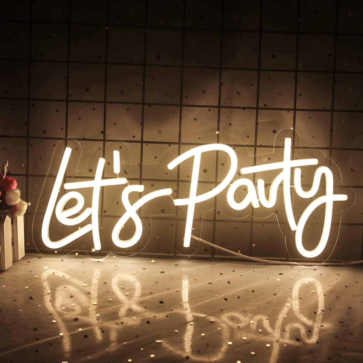 NEON SIGN LET S PARTY DECORATION FOR PARTY DIMMING LED