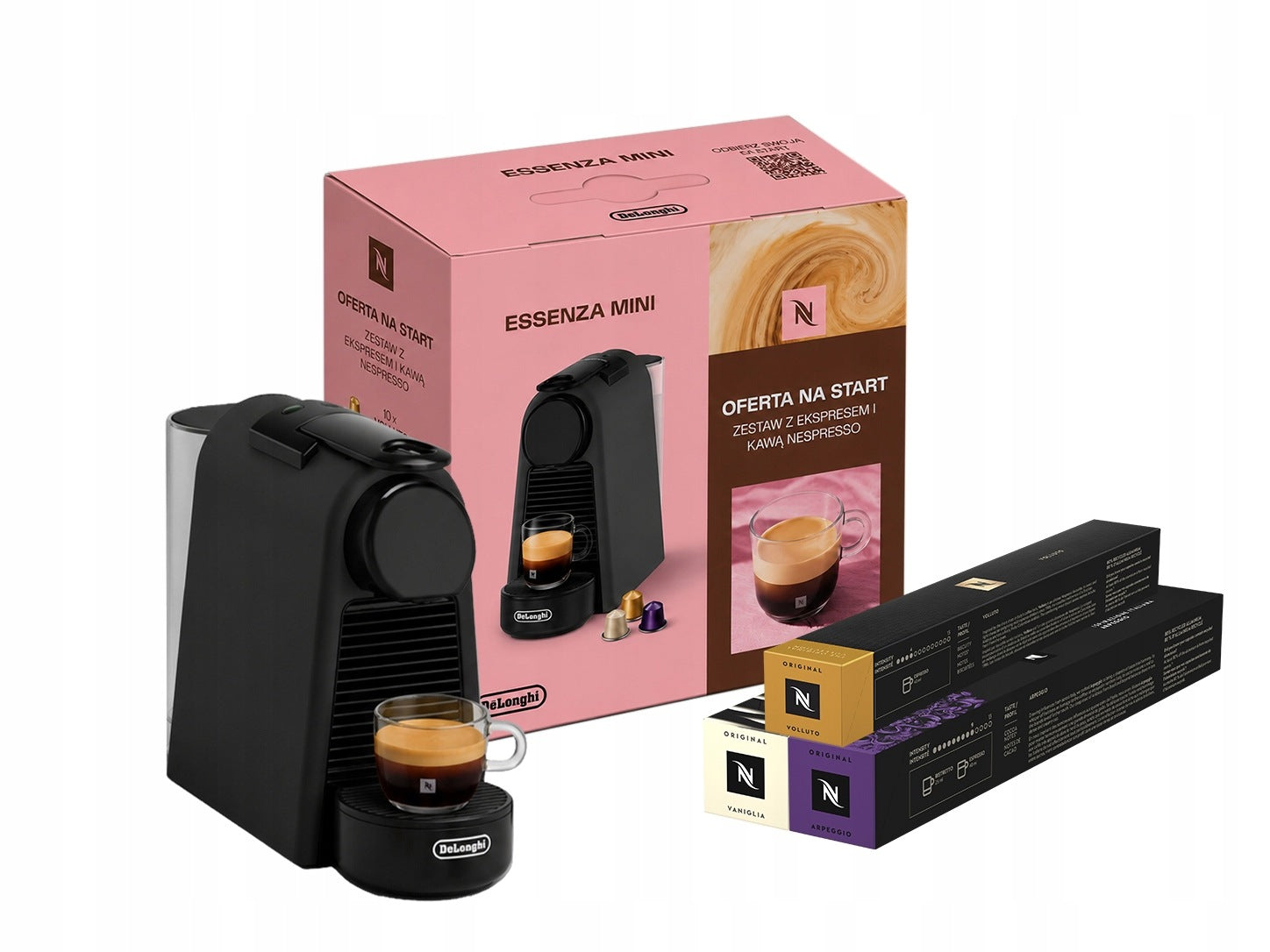 NESPRESSO CAPSULE COFFEE MAKER DELONGHI ESSENZA MINI BLACK MAT+37KAW