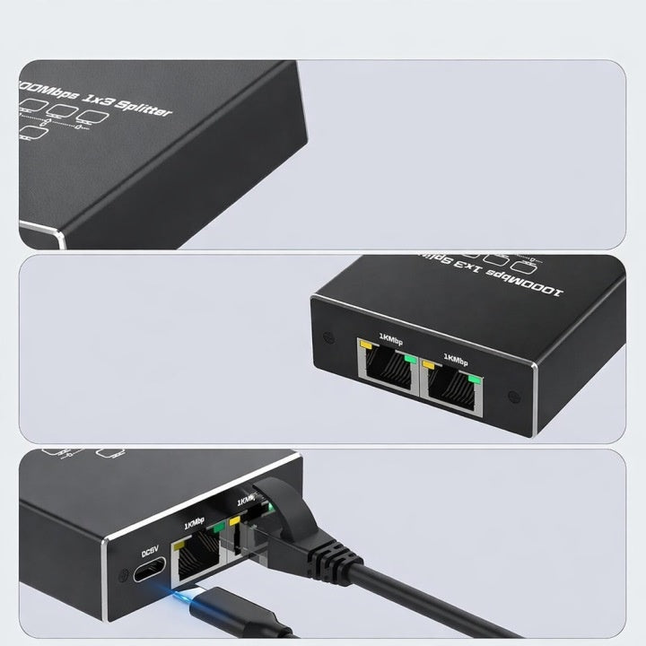 NETWORK SPLITTER RJ45 1x3 SPLITTER LAN ETHERNET ADAPTER GIGABIT Packaging status original