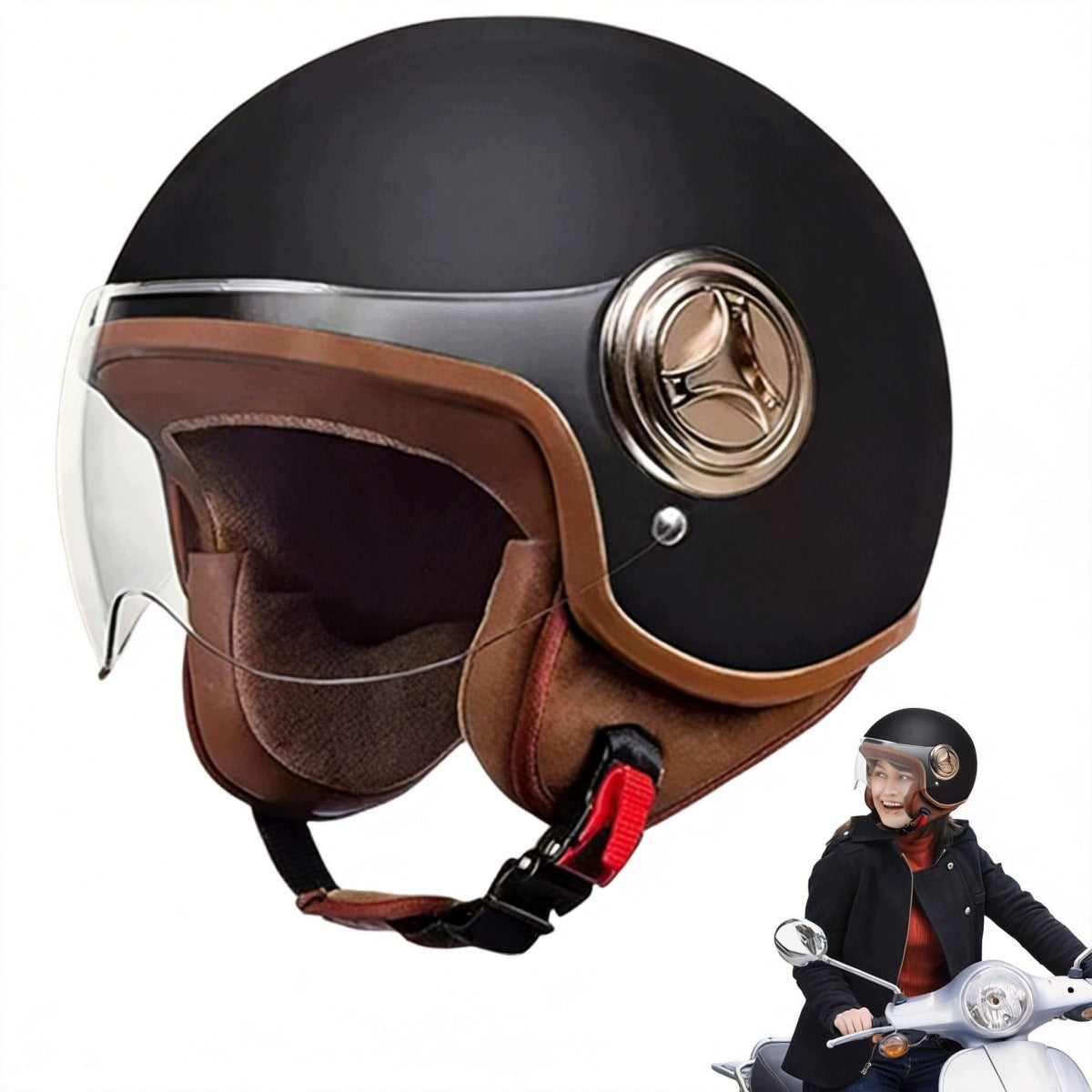 NEW 2026 ELEGANT NEO-RETRO BLACK MAT MOTORCYCLE HELMET PREMIUM SCOOTER Manufacturer no brand