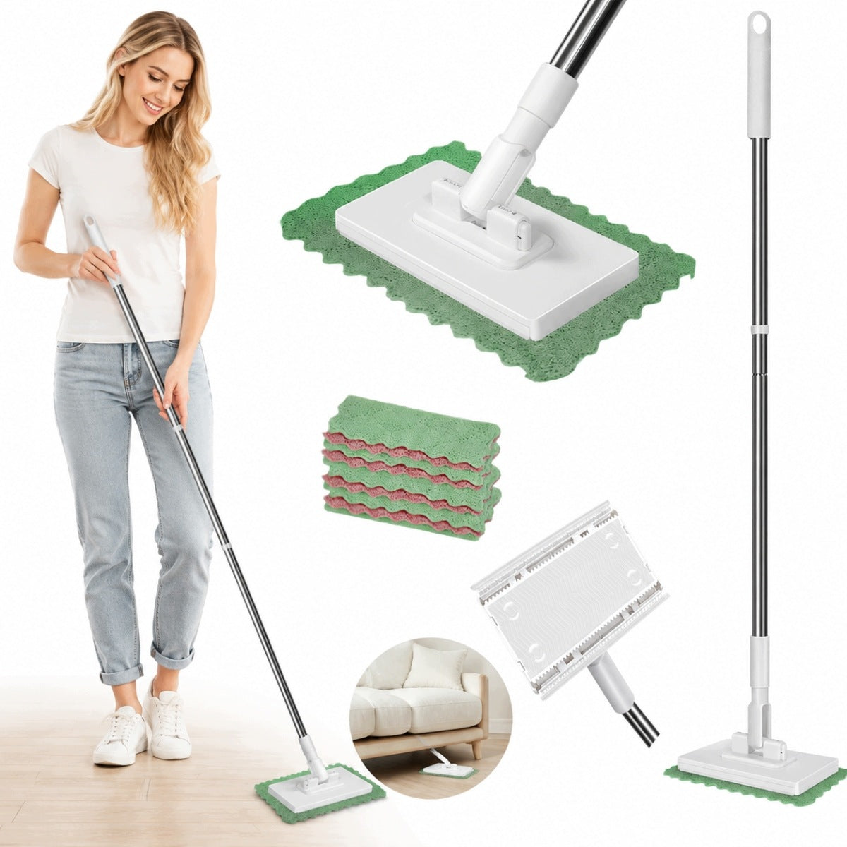 NEW Flat Floor Mop with 4 Microfiber Cloths for Dust Set
