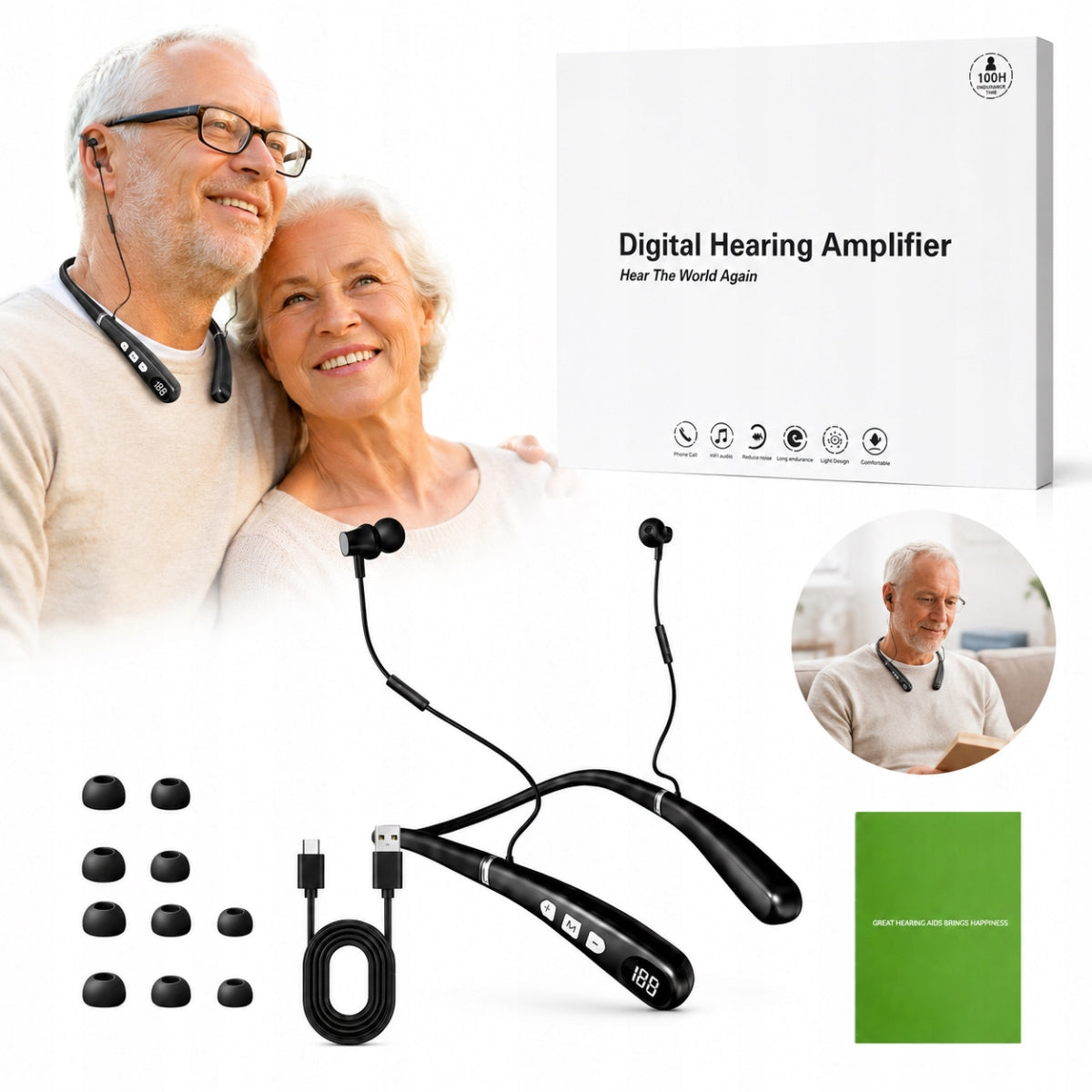 NEW Hearing Aid with Neckband and Noise Cancellation, Digital