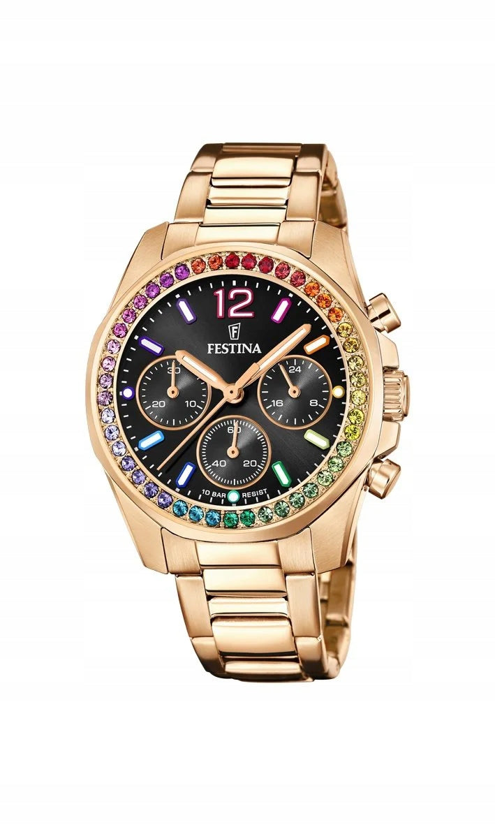 NEW, ORIGINAL Festina Boyfriend Rainbow 20639/3 Chronograph Manufacturer code F20639-3