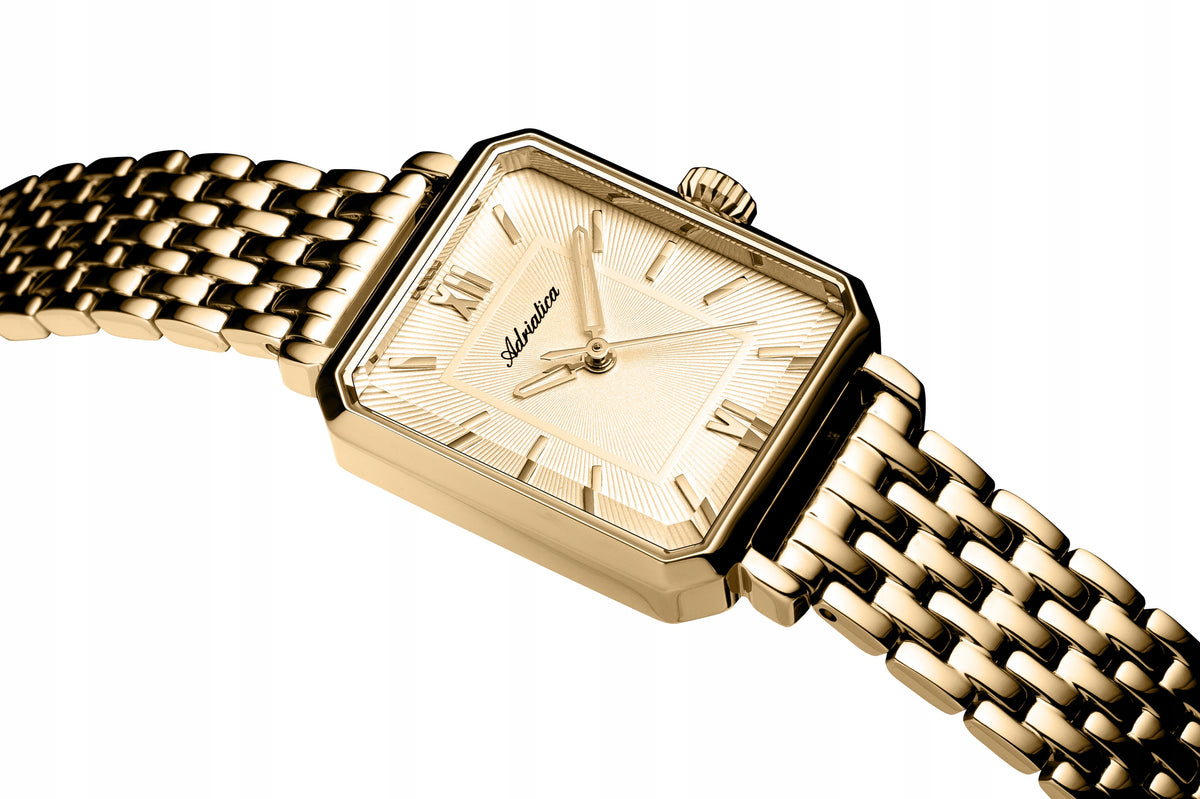 NEW ORIGINAL Women's Watch ADRIATICA A3838.1161Q gold rectangular Packaging status original