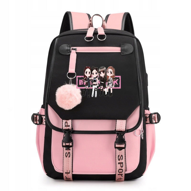 NEW SCHOOL BACKPACK SATCHEL BLACKPINK USB PATTERNS A4 LARGE Manufacturer code dry56hdghrt