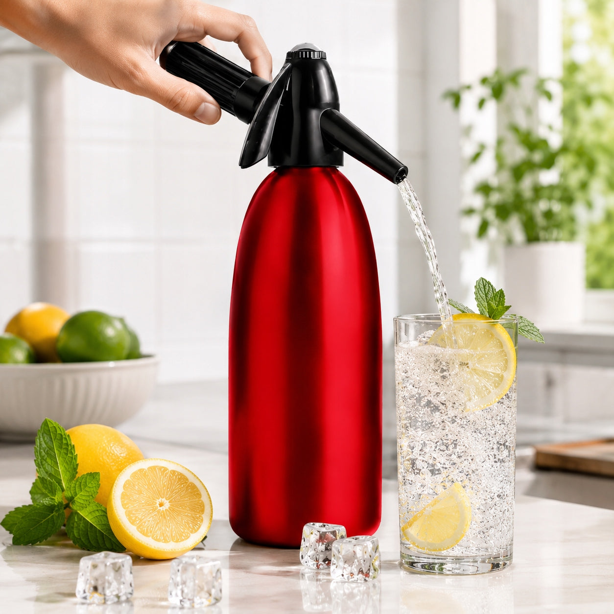 NEW SODA SPARKLING WATER SATURATOR SIPHON Red - 1 liter Dominant color red