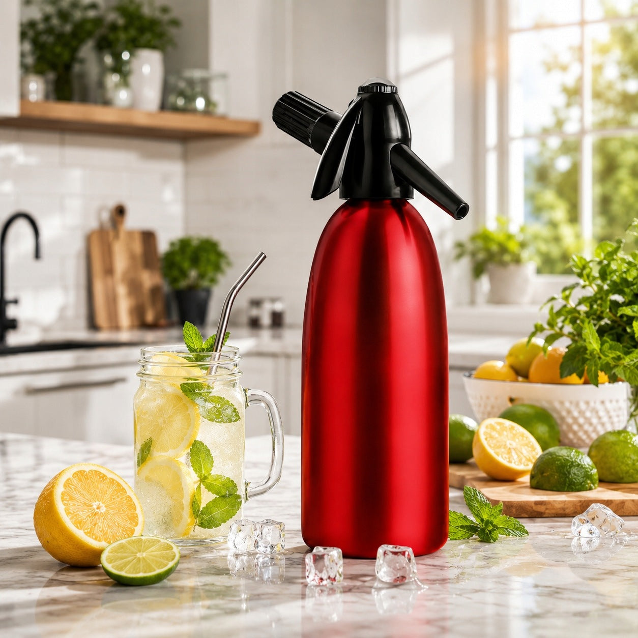 NEW SODA SPARKLING WATER SATURATOR SIPHON Red - 1 liter Volume 1000 ml