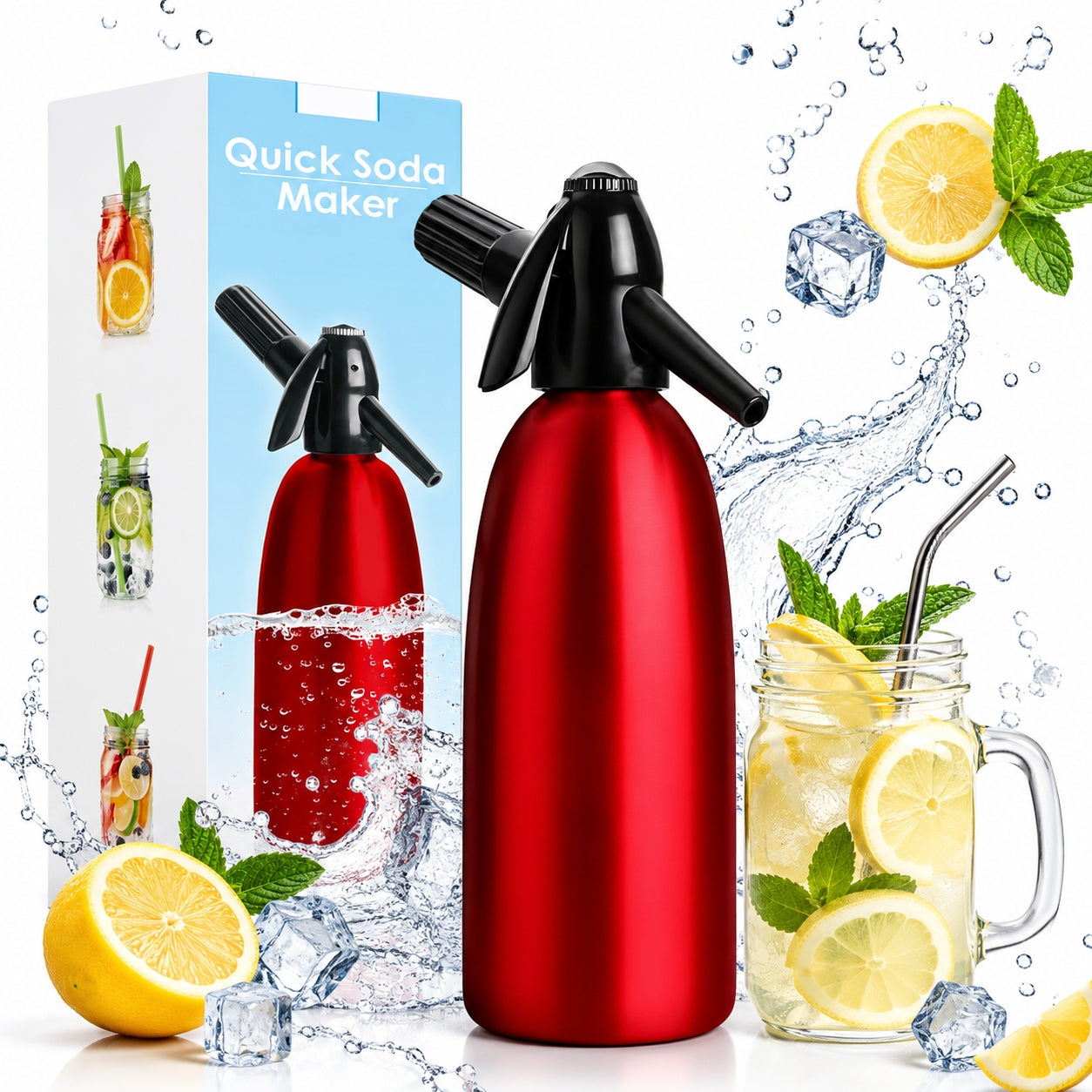 NEW SODA SPARKLING WATER SATURATOR SIPHON Red - 1 liter