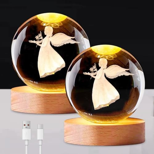 NIGHT LIGHT CRYSTAL BALL 3D GUARDIAN ANGEL LED GIFT 2 PCS FOR BIRTHDAY Brand no brand
