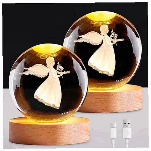 NIGHT LIGHT CRYSTAL BALL 3D GUARDIAN ANGEL LED GIFT 2 PCS FOR BIRTHDAY