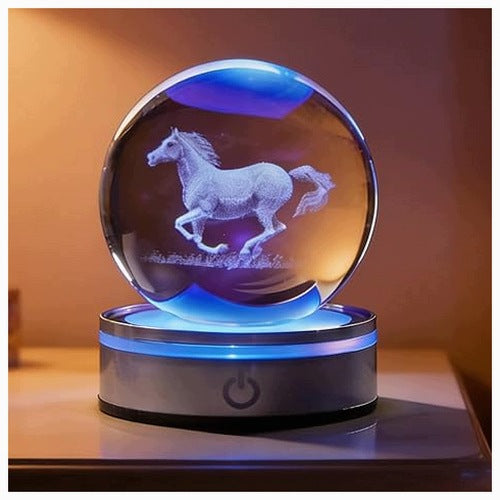 NIGHT LIGHT CRYSTAL HORSE BALL 80 MM LED 6 MODES FOR CHILDREN