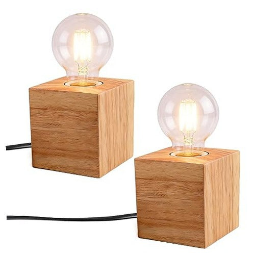 NIGHT LIGHT WOODEN E27 MINIMALIST CUBE FOR BEDROOM 2 PIECES