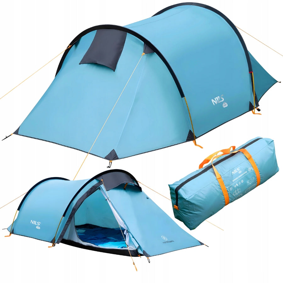 NILS Camping Hiking Tent 2 Person Waterproof + Cover Color blue