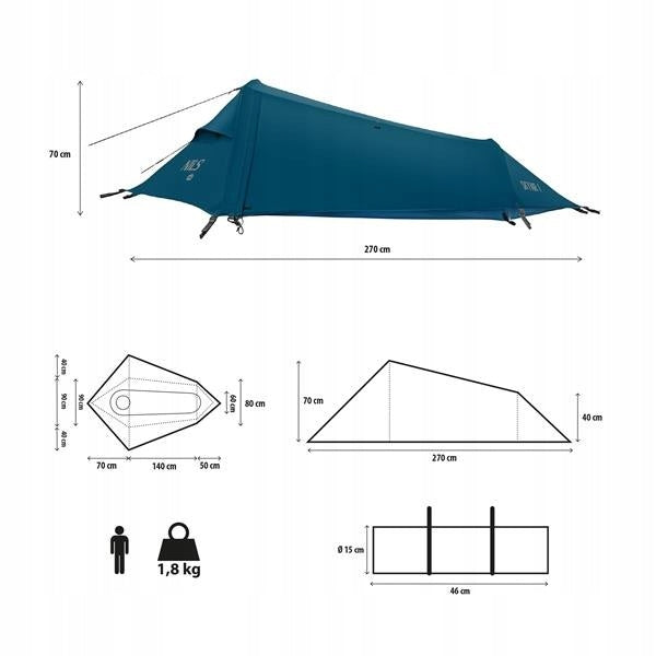 NILS NC2501 TENT ULTRA LIGHT SKYAIR 1 BLUE SINGLE LIGHT Model 17-04-135