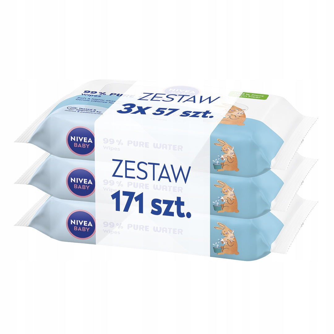 NIVEA BABY Biodegradable Wipes 99% Pure Water 3 x 57 pcs