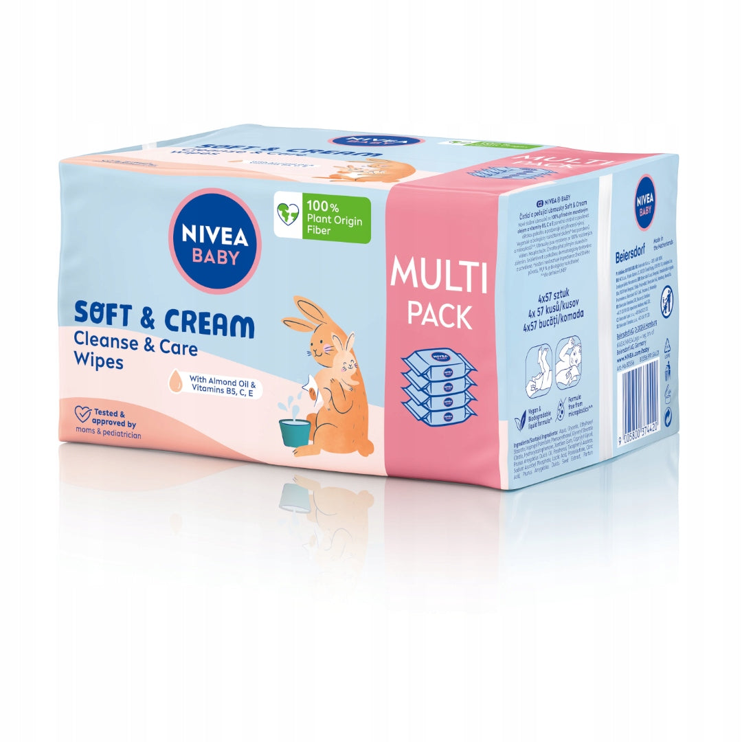 NIVEA BABY Wet Wipes Biodegradable Soft & Cream 4x 57 pieces Packaging status original