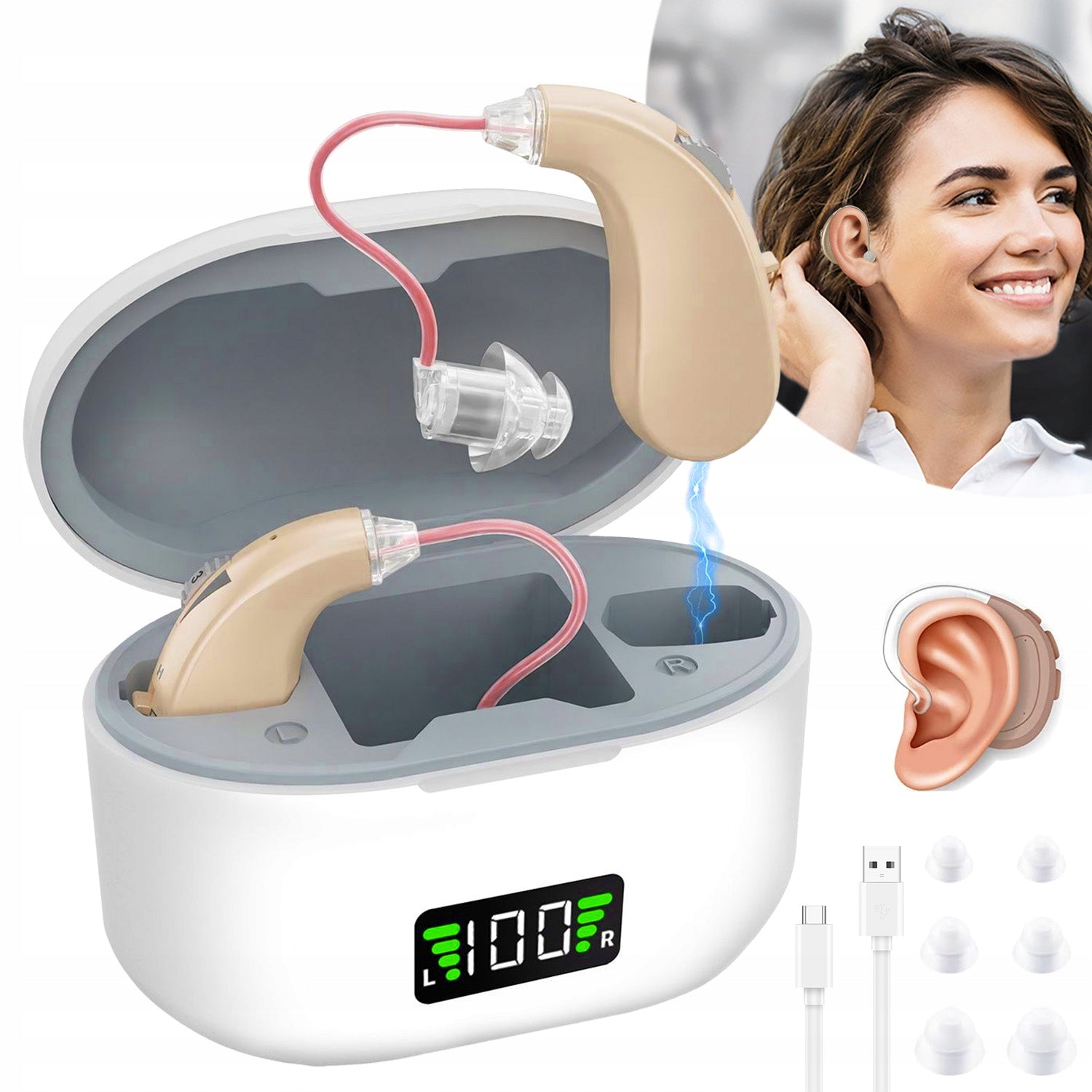 NOISE REDUCTION HEARING AIDS INVISIBLE FOR EVERYDAY USE Ear right and left