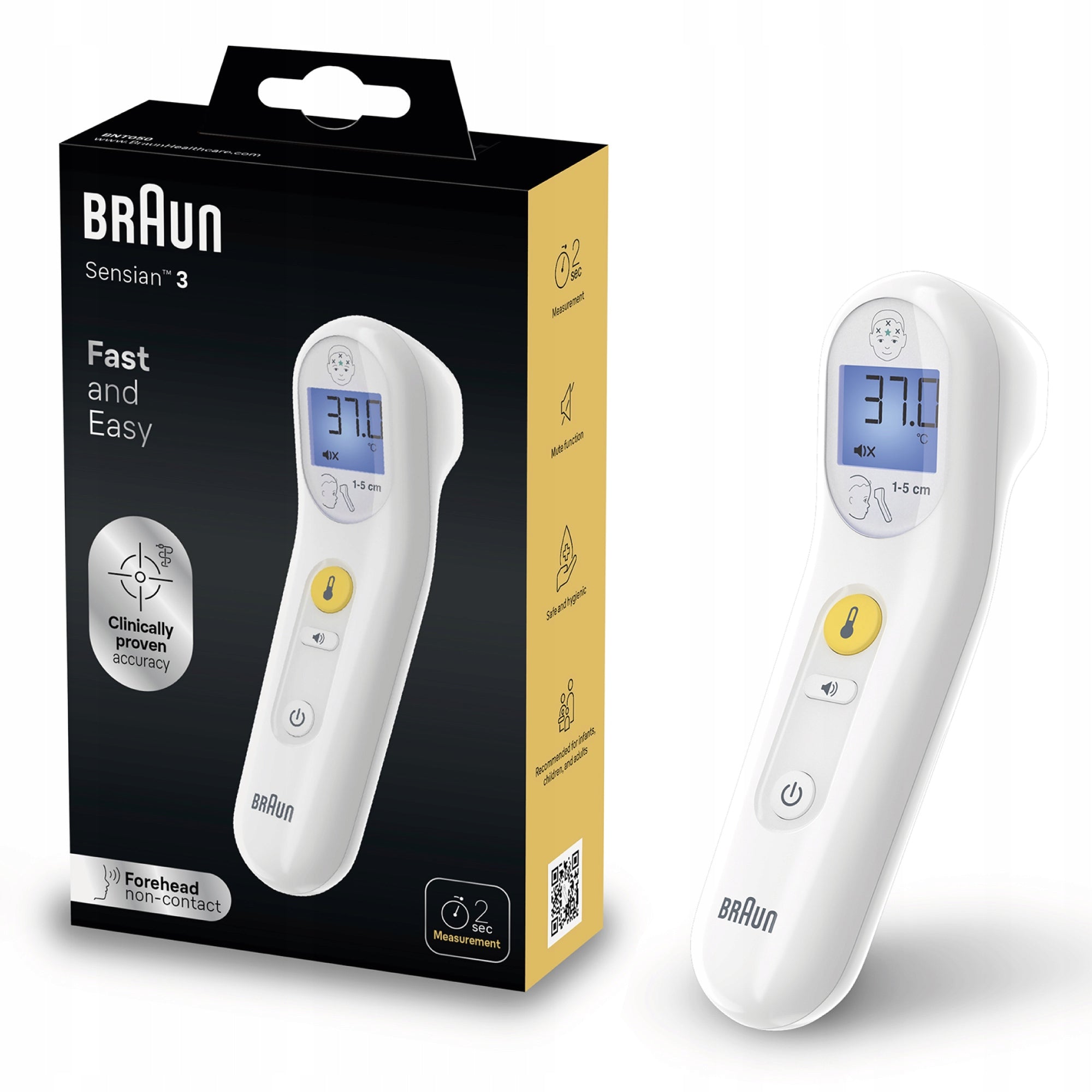 NON-CONTACT FOREHEAD THERMOMETER BRAUN SENSIAN 3 BNT050EE FAST SILENT MODE Medical device yes