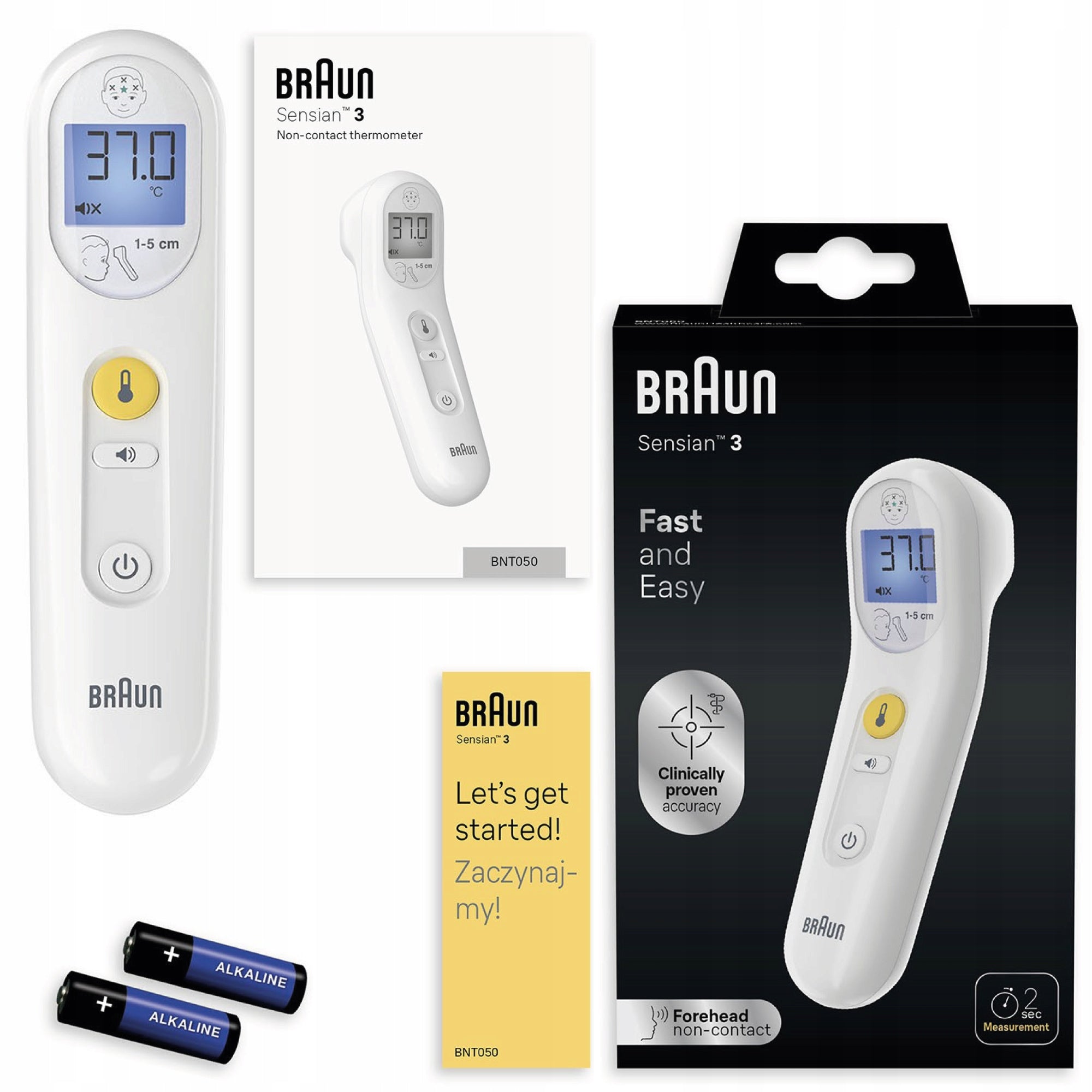 NON-CONTACT FOREHEAD THERMOMETER BRAUN SENSIAN 3 BNT050EE FAST SILENT MODE Packaging status original