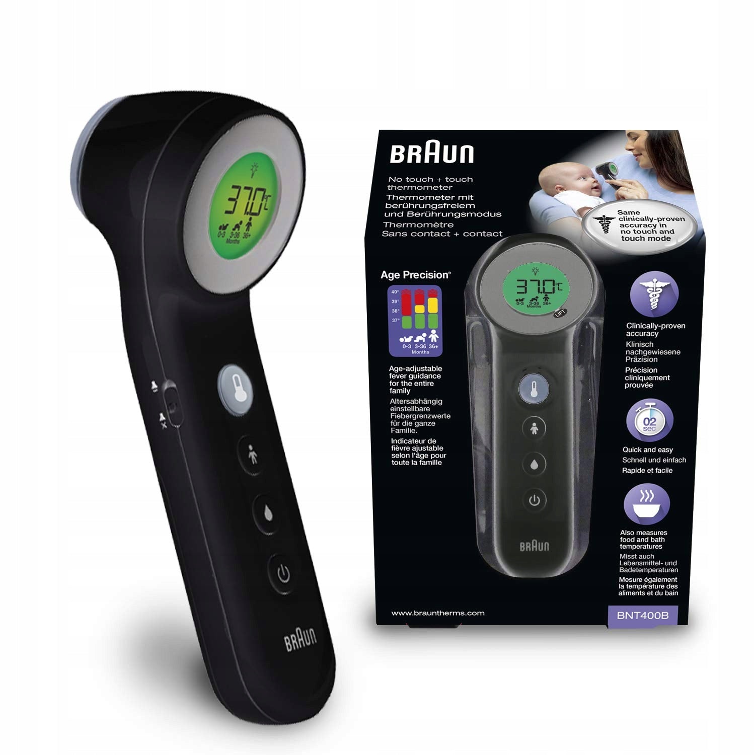 NON-CONTACT THERMOMETER FOR CHILDREN FOREHEAD MULTIFUNCTIONAL BRAUNT BNT 400