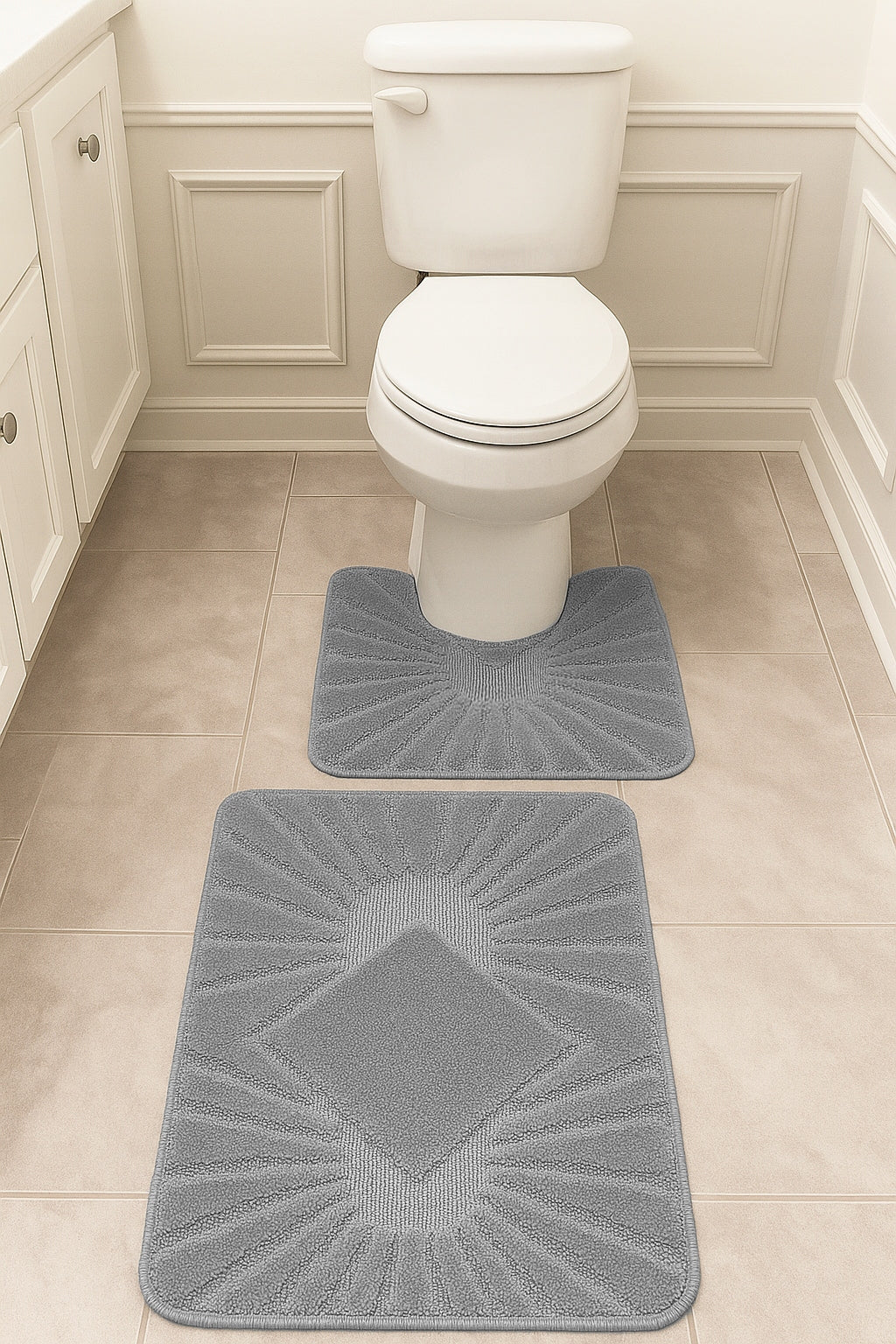 NON-SLIP BATHROOM RUGS FOR WASHING PLUSH GREY TOILET CUTOUT Length 80 cm