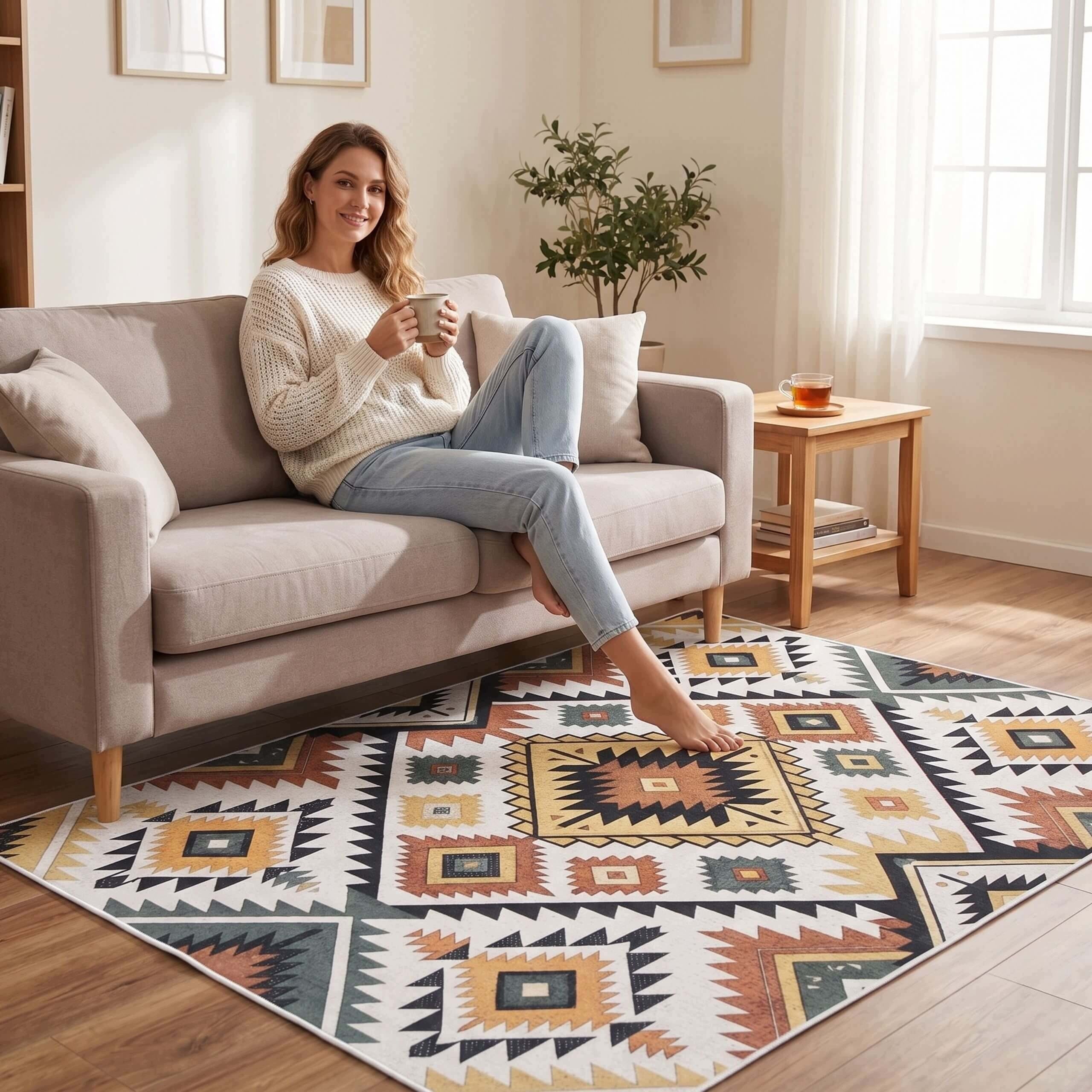 NON-SLIP CARPET FOR LIVING ROOM SOFT FOR WASHING COLORFUL 100X150 CM Packaging status original