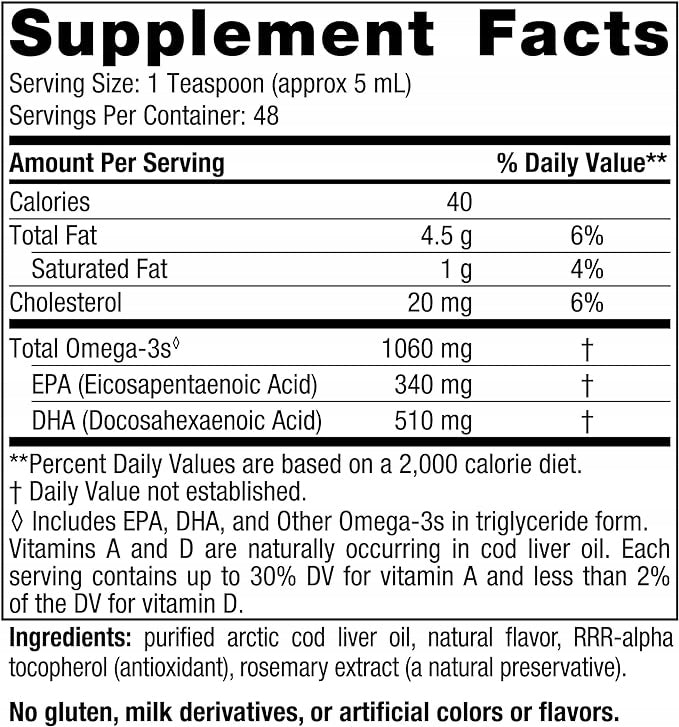 NORDIC NATURALS ARCTIC COD LIVER OIL LEMON 237 ml COD LIVER OIL Expiration date at least six months from the date of purchase