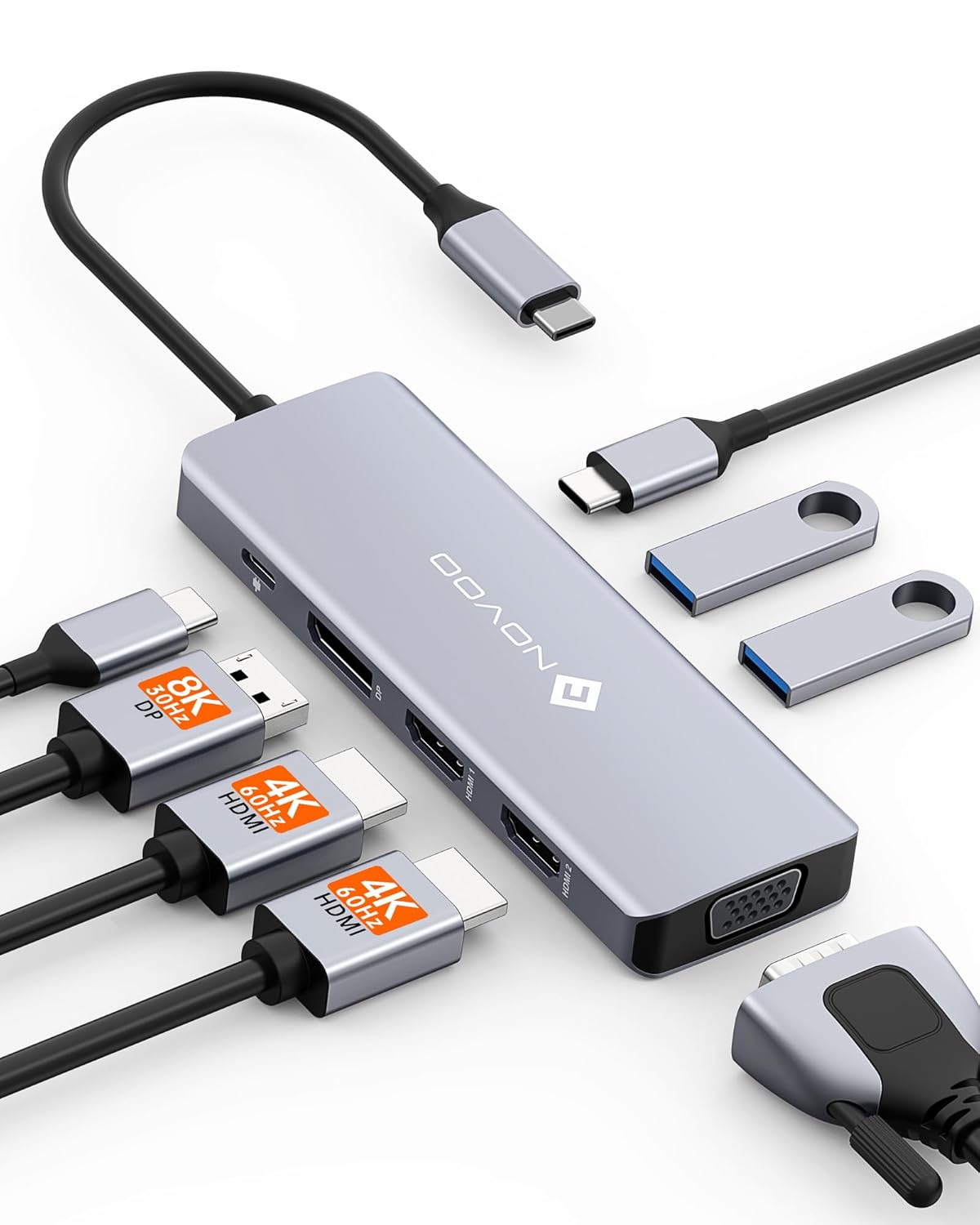 NOVOO 8in1 USB C HDMI 4K PD 100W Docking Station
