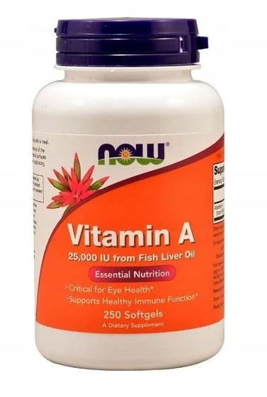 NOW FOODS VITAMIN A 25000 IU 250 SGELS SKIN HAIR IMMUNITY