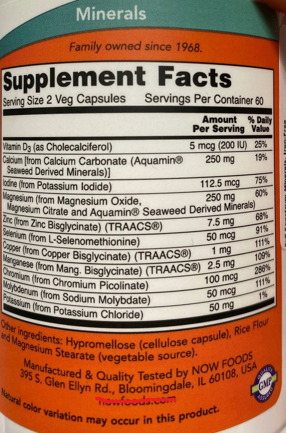 NOW FULL SPECTRUM MINERALS VITAMINS MINERALS 120k Brand Now foods