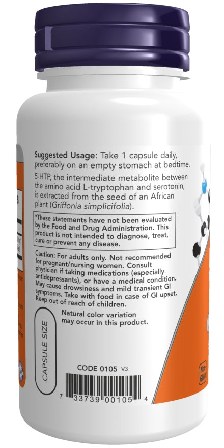 NOW Foods 5-HTP 5-hydroxytryptophan Griffonia Simplicifolia 100mg 120 kaps. Expiration date not specified